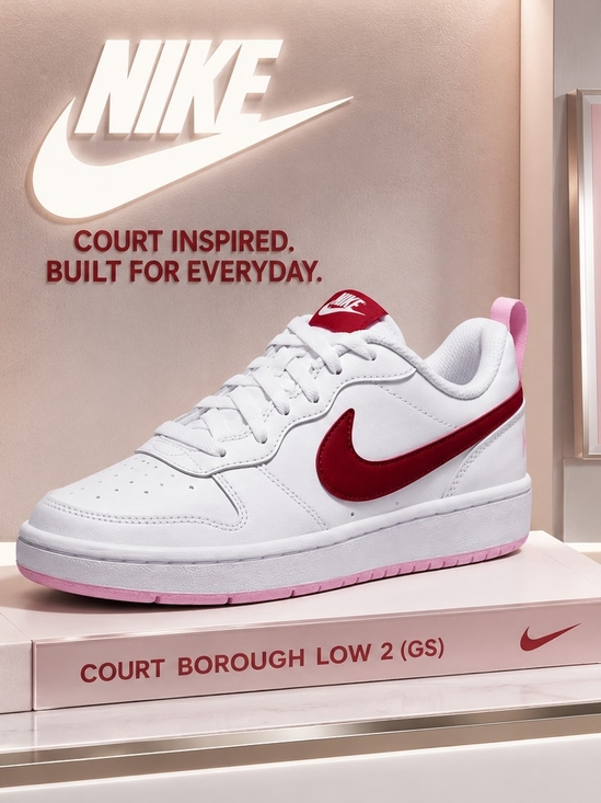 Nike Shoes - 💎SOLD💎Nike Court Borough Low 2 (GS) – White/Dark Beetroot | Size 7Y